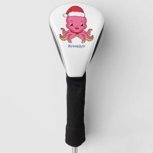 Cute happy octopus wearing Christmas hat cartoon Golf Head Cover