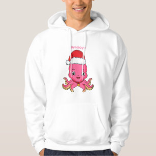 Cute happy octopus wearing Christmas hat cartoon Hoodie