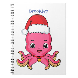 Cute happy octopus wearing Christmas hat cartoon Notebook