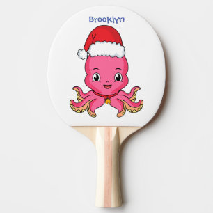 Cute happy octopus wearing Christmas hat cartoon Ping Pong Paddle