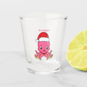 Cute happy octopus wearing Christmas hat cartoon Shot Glass