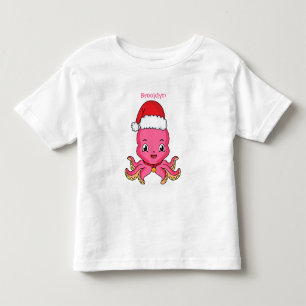 Cute happy octopus wearing Christmas hat cartoon  Toddler T-shirt