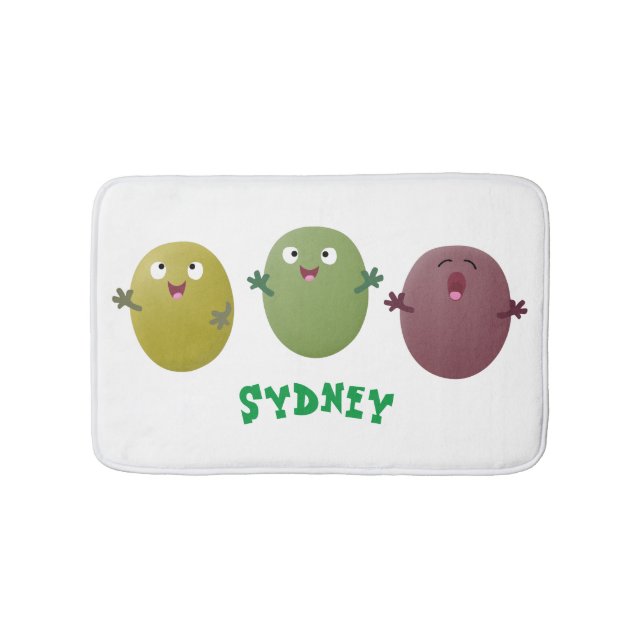 Cute happy olives singing cartoon bath mat (Front)