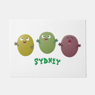 Cute happy olives singing cartoon doormat