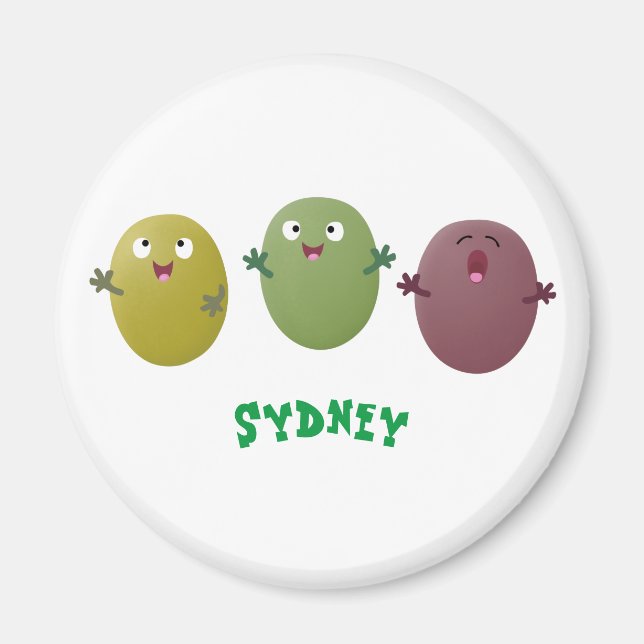 Cute happy olives singing cartoon magnet (Front)