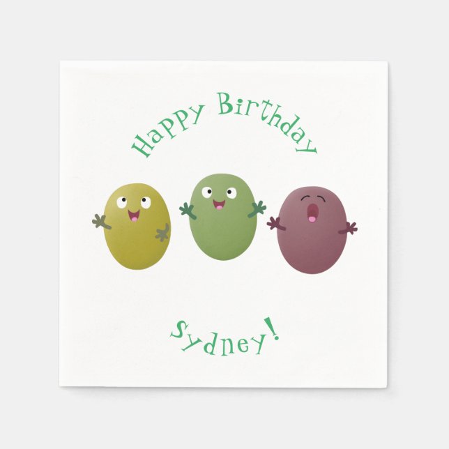 Cute happy olives singing cartoon napkin (Front)