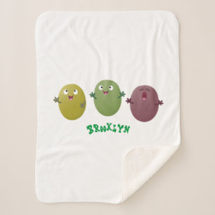 Cute happy olives singing cartoon sherpa blanket