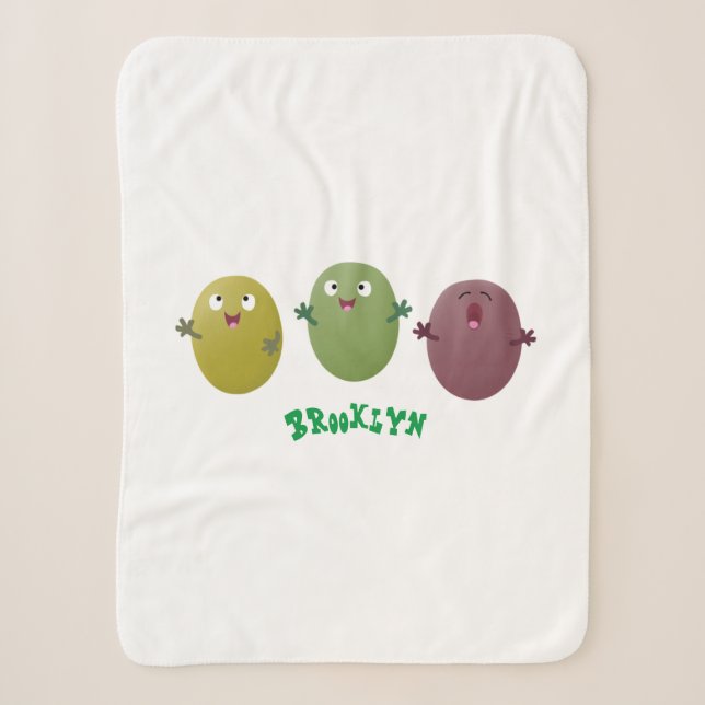 Cute happy olives singing cartoon sherpa blanket (Front)