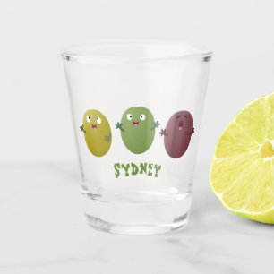 Cute happy olives singing cartoon shot glass