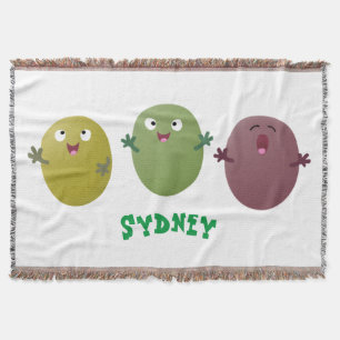 Cute happy olives singing cartoon throw blanket