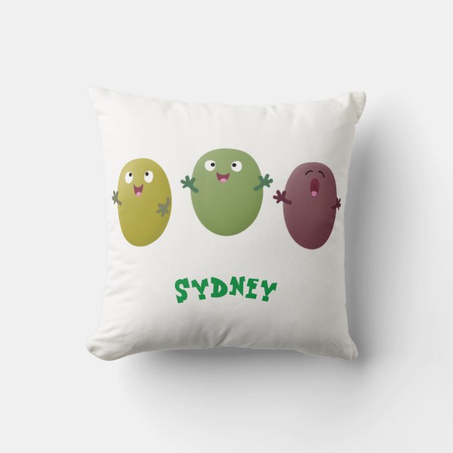 Cute happy olives singing cartoon throw pillow (Front)