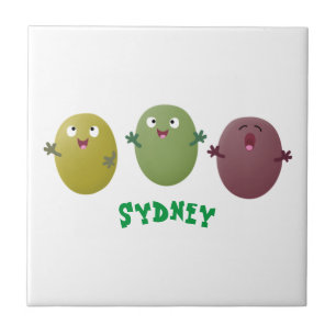 Cute happy olives singing cartoon tile