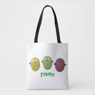 Cute happy olives singing cartoon tote bag