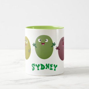 Cute happy olives singing cartoon Two-Tone coffee mug