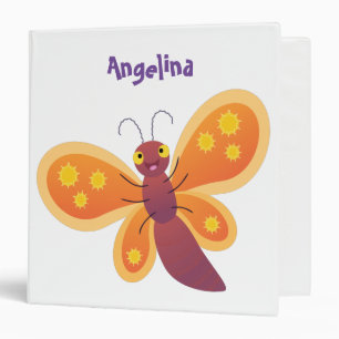 Cute happy orange butterfly cartoon illustration binder