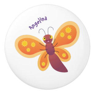 Cute happy orange butterfly cartoon illustration ceramic knob