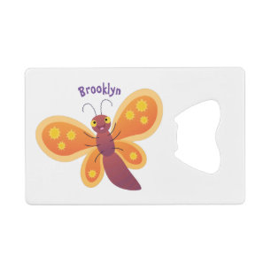 Cute happy orange butterfly cartoon illustration credit card bottle opener