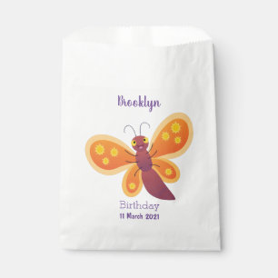 Cute happy orange butterfly cartoon illustration favour bag