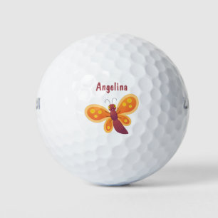Cute happy orange butterfly cartoon illustration golf balls