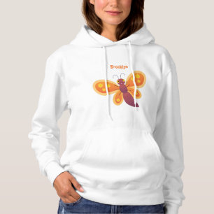 Cute happy orange butterfly cartoon illustration hoodie