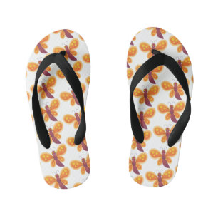 Cute happy orange butterfly cartoon illustration kid's flip flops
