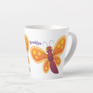 Cute happy orange butterfly cartoon illustration latte mug