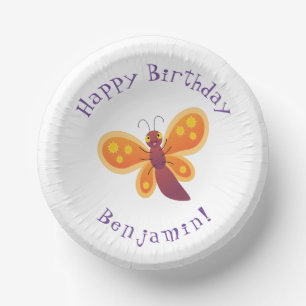 Cute happy orange butterfly cartoon illustration paper plate