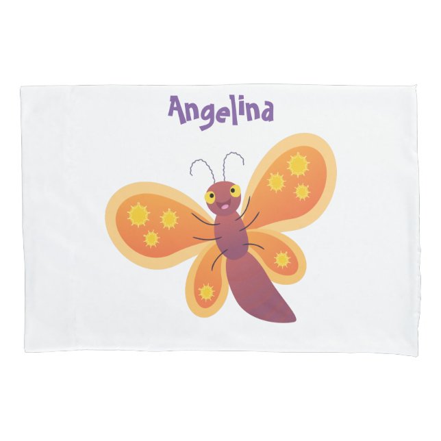 Cute happy orange butterfly cartoon illustration pillowcase (Front)