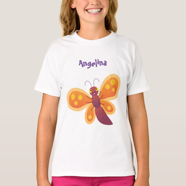 Cute happy orange butterfly cartoon illustration T-Shirt (Front)