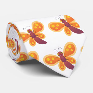 Cute happy orange butterfly cartoon illustration tie
