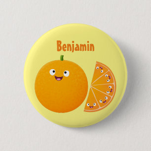Cute happy orange citrus fruit cartoon 2 inch round button