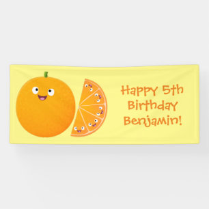 Cute happy orange citrus fruit cartoon  banner