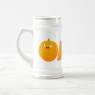 Cute happy orange citrus fruit cartoon beer stein