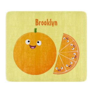 Cute happy orange citrus fruit cartoon cutting board
