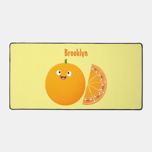Cute happy orange citrus fruit cartoon desk mat (Front)