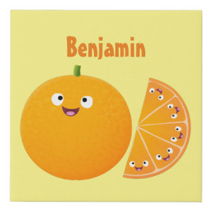 Cute happy orange citrus fruit cartoon faux canvas print