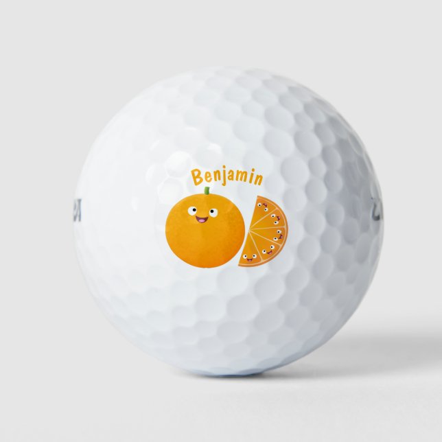 Cute happy orange citrus fruit cartoon  golf balls (Front)