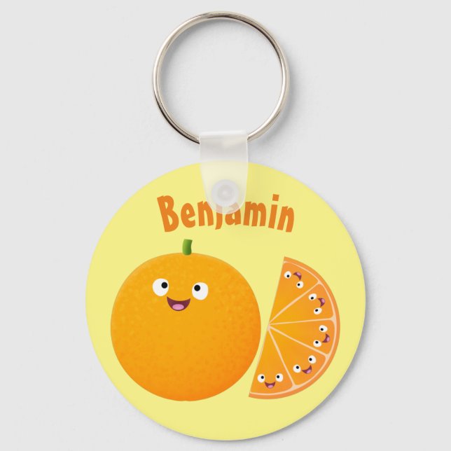 Cute happy orange citrus fruit cartoon keychain (Front)