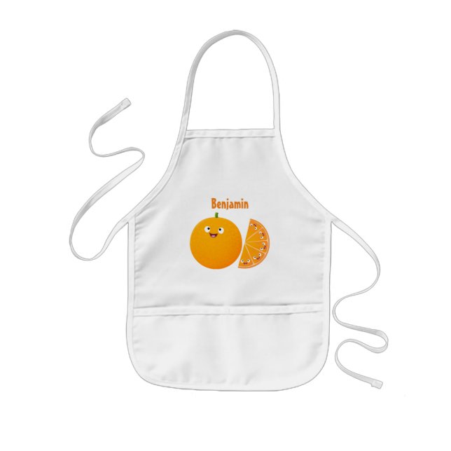 Cute happy orange citrus fruit cartoon kids apron (Front)