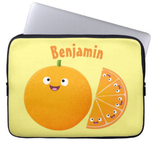 Cute happy orange citrus fruit cartoon  laptop sleeve