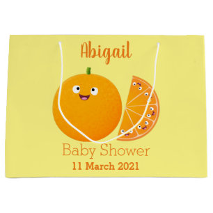 Cute happy orange citrus fruit cartoon large gift bag