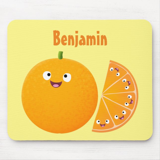 Cute happy orange citrus fruit cartoon mouse pad (Front)