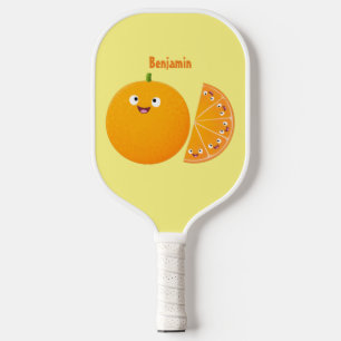 Cute happy orange citrus fruit cartoon pickleball paddle