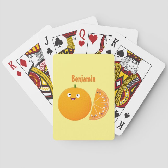 Cute happy orange citrus fruit cartoon playing cards (Back)