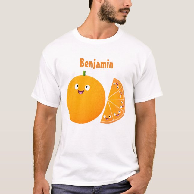 Cute happy orange citrus fruit cartoon T-Shirt (Front)