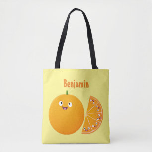 Cute happy orange citrus fruit cartoon tote bag