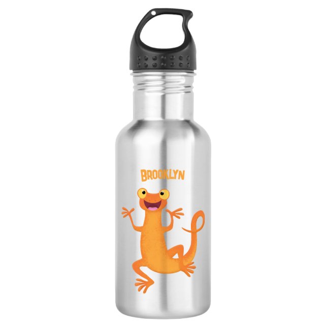 Cute happy orange dancing newt 532 ml water bottle (Front)