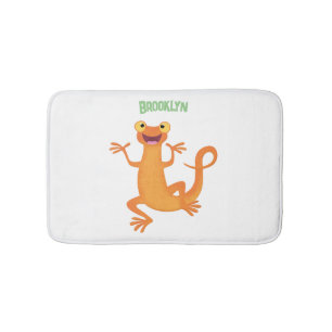 Cute happy orange dancing newt bath mat