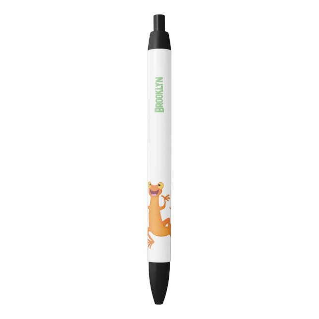 Cute happy orange dancing newt black ink pen (Front Vertical)