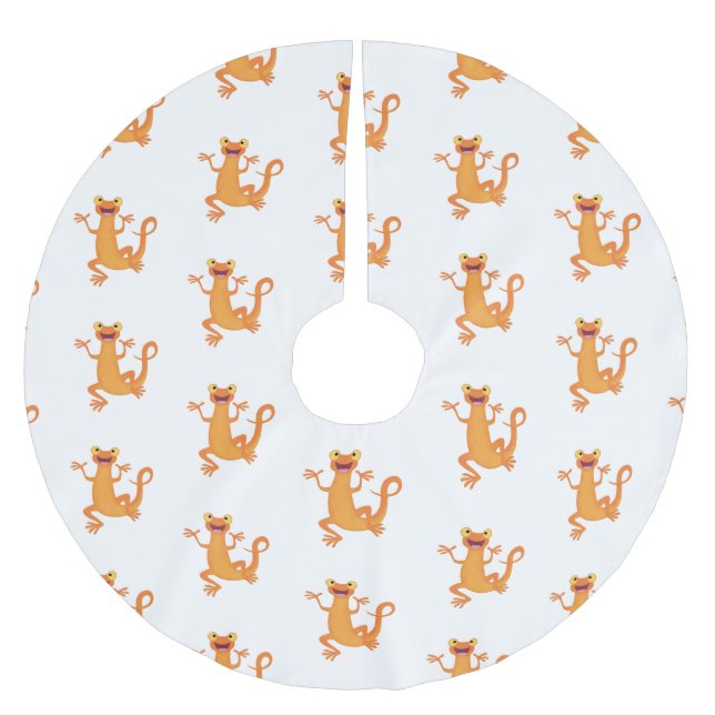 Cute happy orange dancing newt brushed polyester tree skirt (Front)